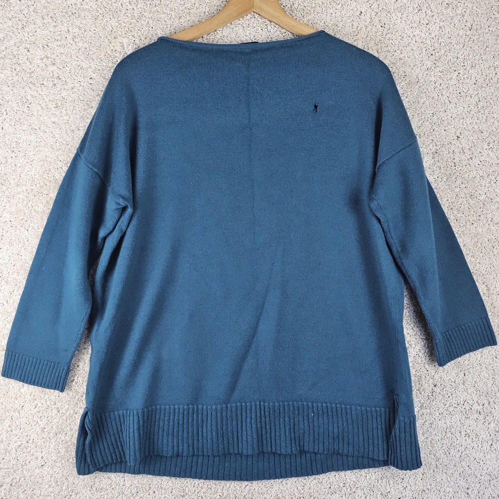 Eileen Fisher 100% Merino Wool Italian Yarn Teal Pullover Sweater Sz XL - Picture 2 of 9